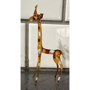 Vintage Art Hand Blown Glass Giraffe Brown‎ White Animal Figure Figurine